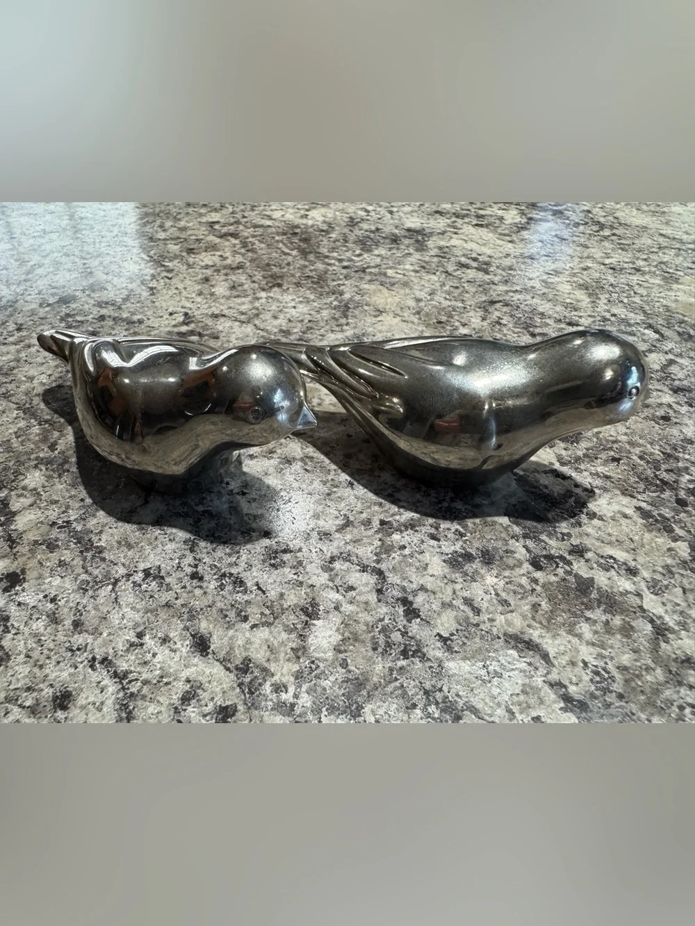 Vintage Heavy Solid Cast Metal Bird Figurines, Polished Silver-Tone Finish 4.5